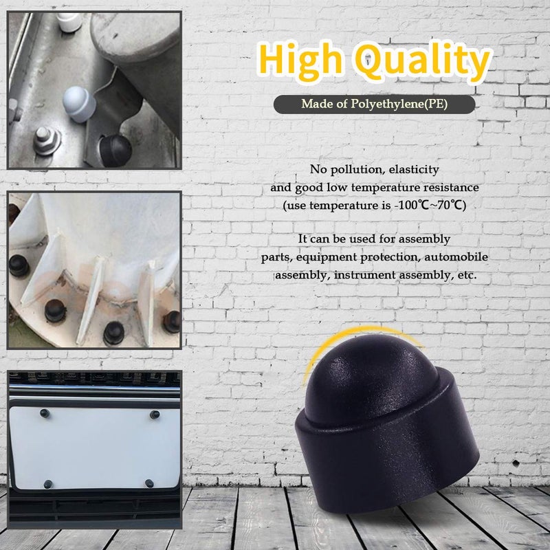 Rustark 160 Pcs Bolt Covers Screw Caps Assortment Kit M4 M5 M6 M8 M10 M12 Plastic Black Fitting Caps Nylon Insert Locknut for Matching Screws or Bolts with Storage Box - Image 3